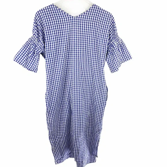 FARROW Daytona Blue Gingham Twist MIDI Dress Coastal Grandma M - Picture 6 of 8
